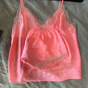 Victoria's Secret Pink Satin Chemise and Short with Adjustable Straps
